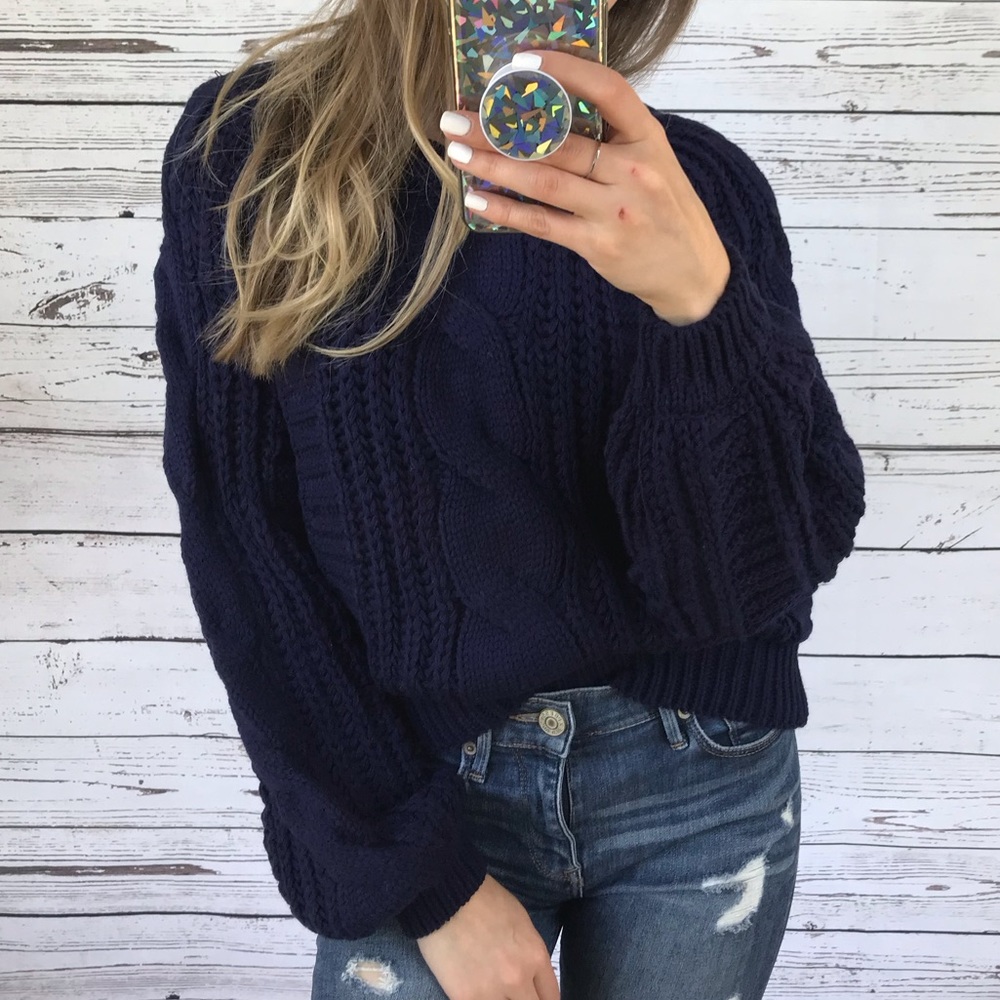 ❗️1 LEFT❗️ Blue Chunky Cable Knit Sweater A1 - Picture 3 of 5